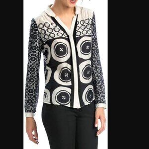 Desigual Black and White Blouse Geometric Bold Graphic Design